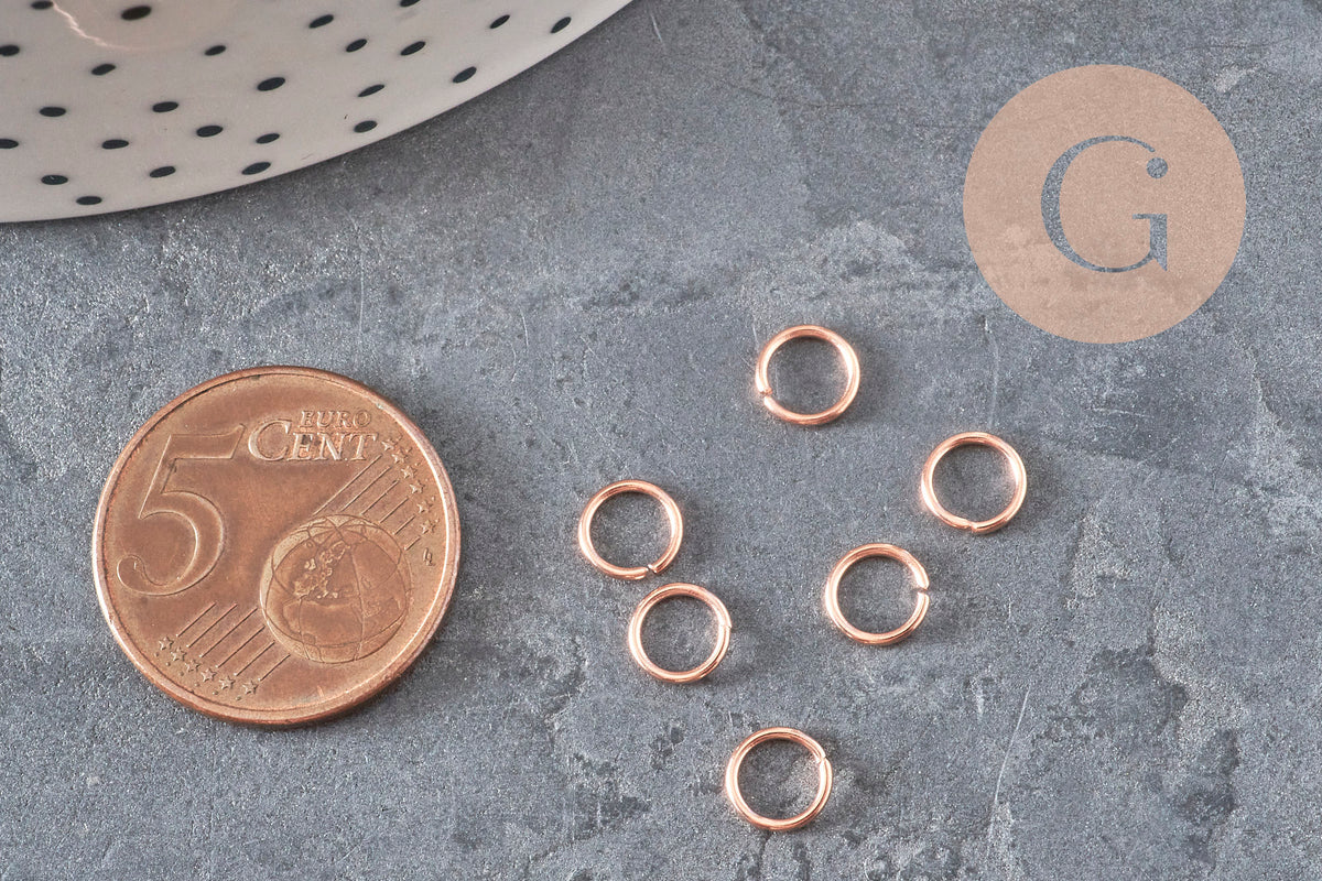 Anneaux de jonction acier IP 304 inoxydable or rose 6x0.8mm, x50-Anneaux-Gingerlily Perles