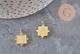 Pendentif carré cabochon 8mm acier inoxydable doré IP 16.5mm, x1-Breloques et pendentifs-Gingerlily Perles