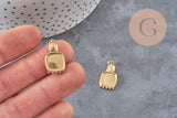 Pendentif carré cabochon 10mm acier inoxydable doré IP 21mm, x1-Breloques et pendentifs-Gingerlily Perles