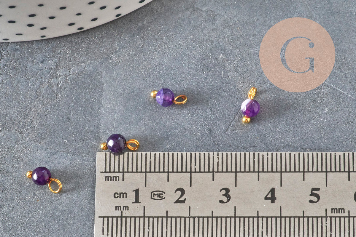Breloque ronde agate naturelle facetée laiton doré 8.5mm, x1 (G11370)