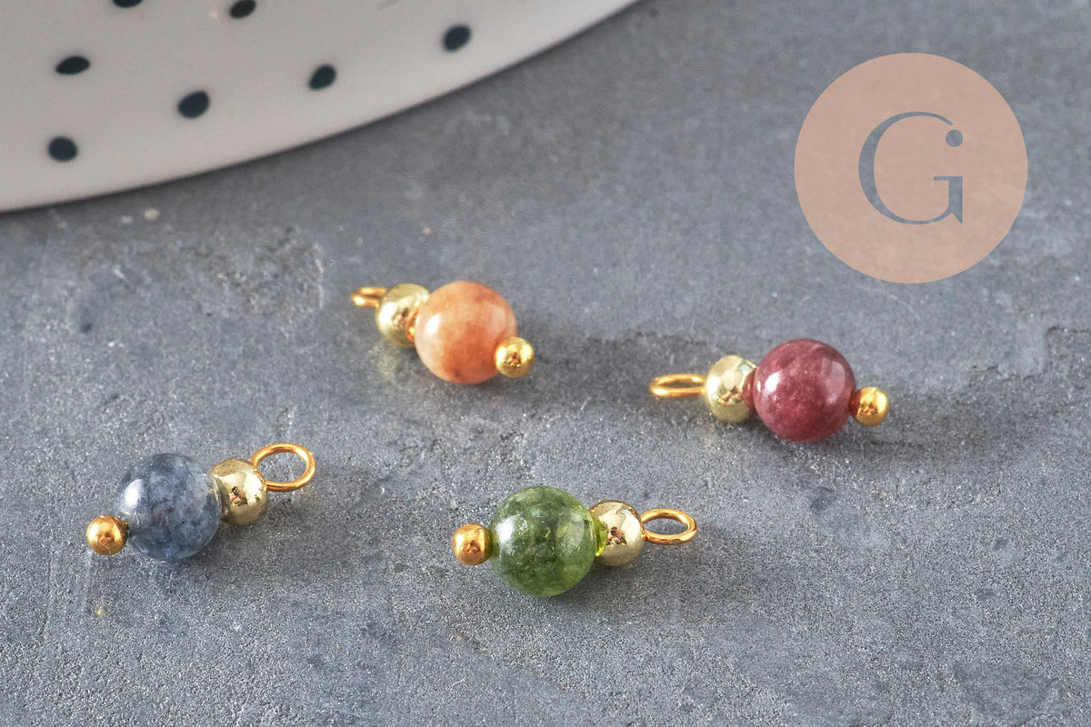 Breloque ronde Jade teinté laiton doré 11.5mm, x1 (G11365)
