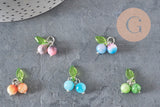 Breloque fruit cerise jade persan naturel teinté acier inoxydable platine 14mm, x1 (G11379)