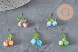 Breloque fruit cerise jade persan naturel teinté acier inoxydable platine 14mm, x1 (G11379)
