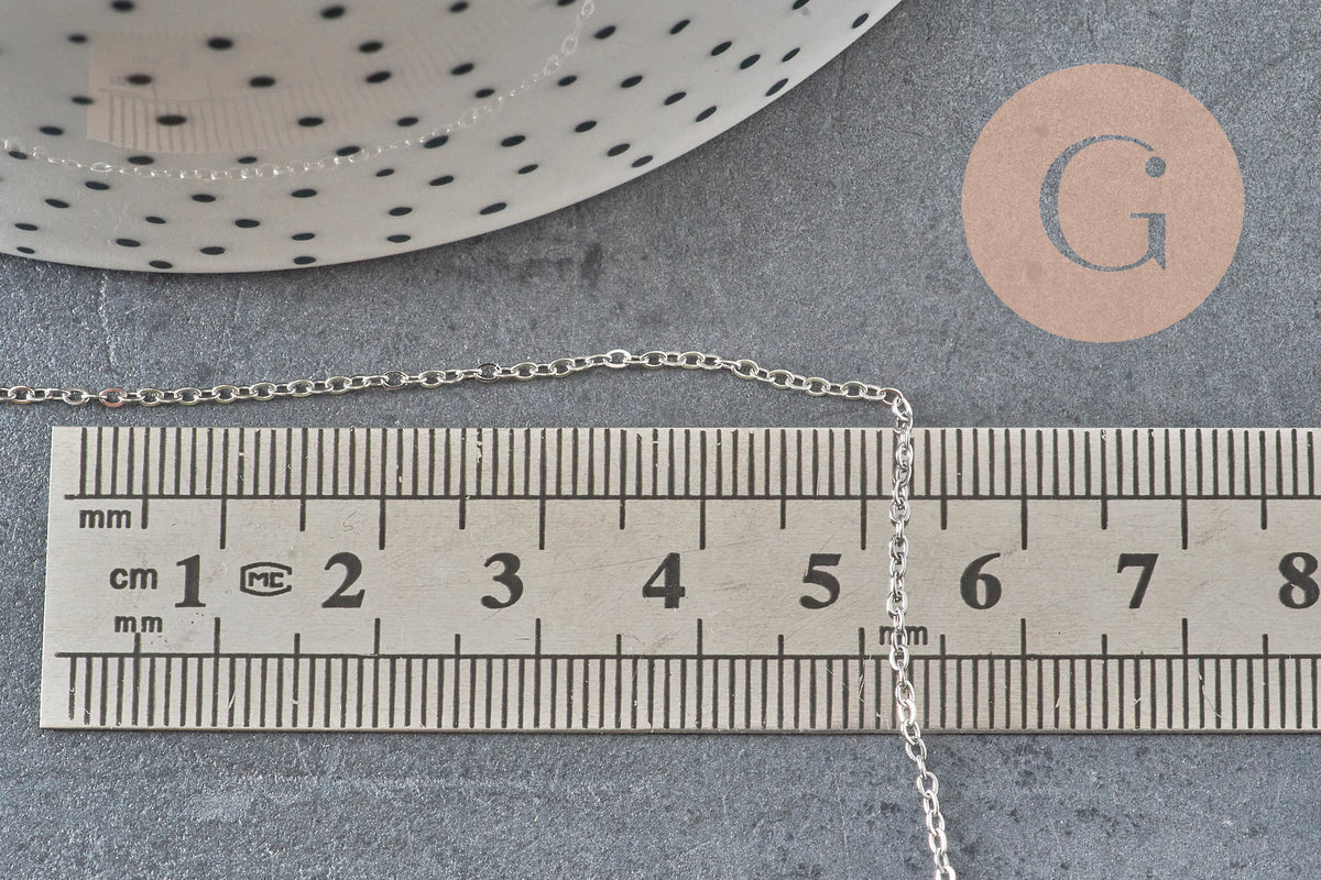 Chaine forçat acier 304 inoxydable platine 1.5mm, x1 mètre (G11408)-Chaînes-Gingerlily Perles