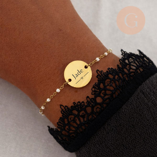 Bracelet personnalisé médaille à graver chaîne résine acier inoxydable 304 , x1 (ADN5) (G11099)