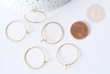 Anneau Créole striée acier 316 IP doré inoxydable piqués 29mm, création boucles d'oreille, x10 (G8011)