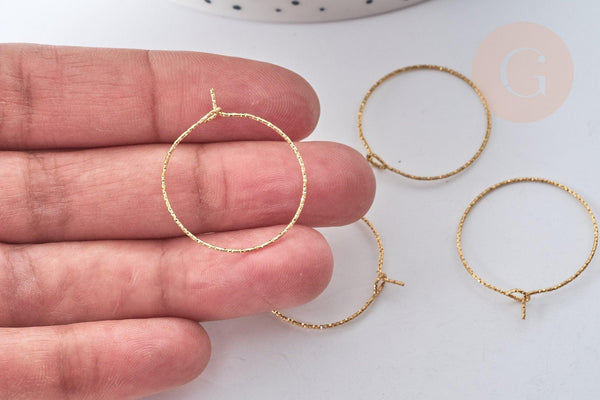 Anneau Créole striée acier 316 IP doré inoxydable piqués 29mm, création boucles d'oreille, x10 (G8011)