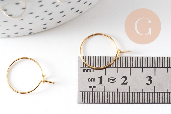 Anneau créole acier 304 doré inoxydable 15mm dorure IP, x20 ou x50 (G7698)