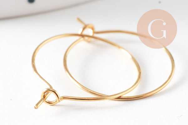 Anneau créole acier 304 doré inoxydable 20mm dorure IP, création boucles, x20 ou x50 (G7703)