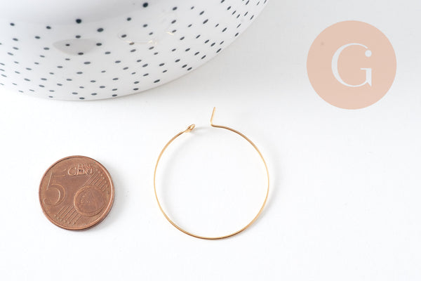 Anneau créole acier 304 doré inoxydable 30mm dorure IP, x20 ou x50 (G7704)