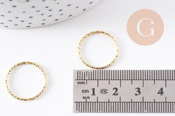 Anneaux connecteurs torsadés en laiton 18k 18mm, x5 (G10252)