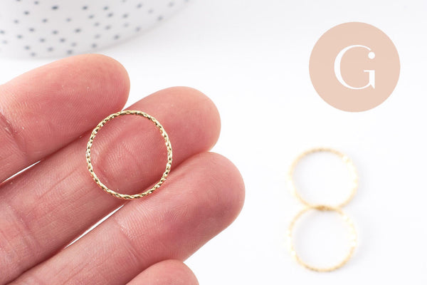 Anneaux connecteurs torsadés en laiton 18k 18mm, x5 (G10252)