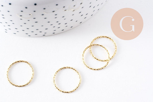 Anneaux connecteurs torsadés en laiton 18k 18mm, x5 (G10252)