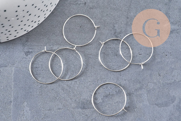 Anneaux créole métal platine 25mm, x20-50-100, (G2582)