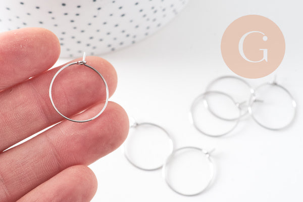 Anneaux créoles acier 304 inoxydable platine 20mm, x20-50-100 (G10846)