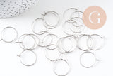 Anneaux créoles acier 304 inoxydable platine 20mm, x20-50-100 (G10846)