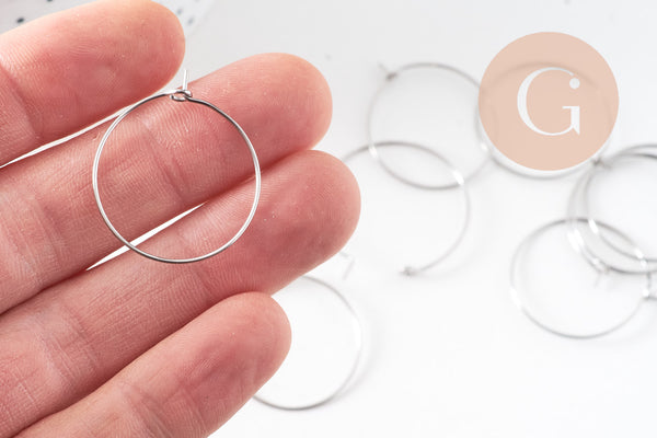 Anneaux créoles acier 304 inoxydable platine 25mm, x20-50-100 (G10845)