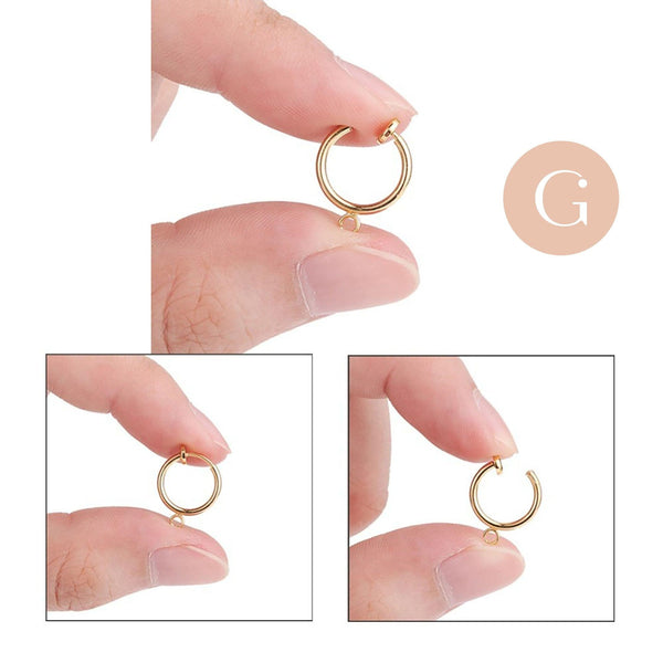 Anneaux créoles acier doré 316 oreilles non percées 15.5mm, création boucles la paire (G6390)