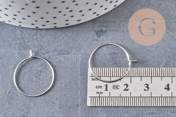 Anneaux créoles acier platine sans nickel 20mm, x20-50-100 (G4226)