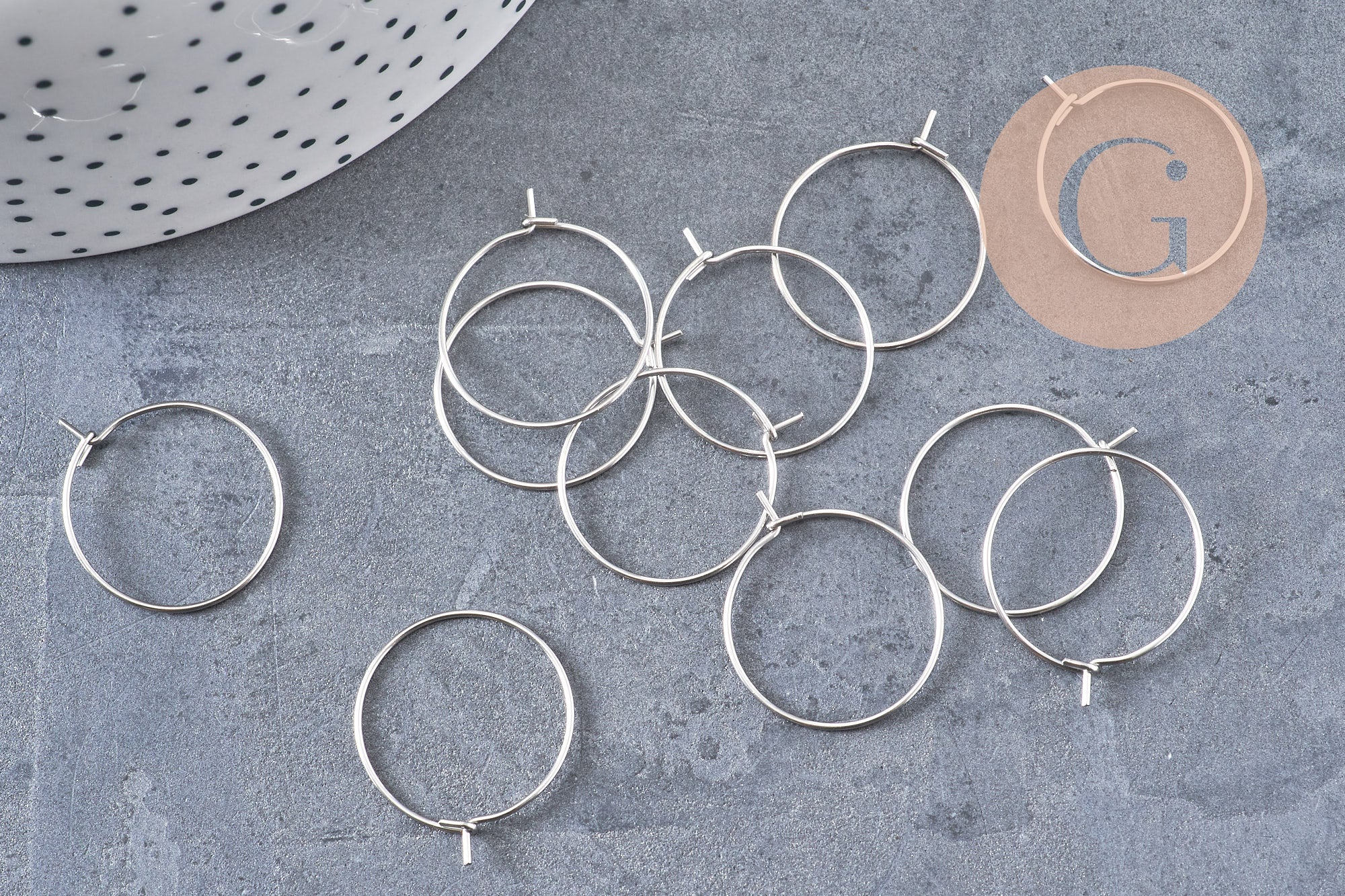 Anneaux créoles acier platine sans nickel 20mm, x20-50-100 (G4226)