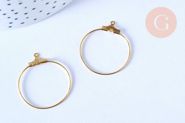 Anneaux créoles dorés 30x25mm, boucles oreilles, x10 (G6787)