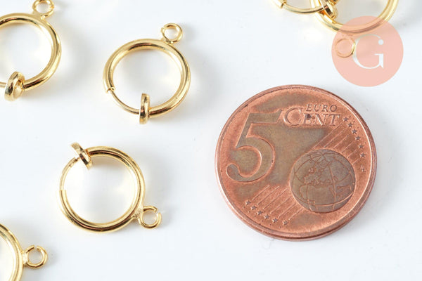 Anneaux créoles dorés pour oreilles non percées 15.5mm, création boucles, la paire (G6355)