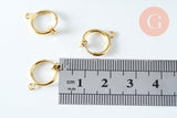 Anneaux créoles dorés pour oreilles non percées 15.5mm, création boucles, la paire (G6355)
