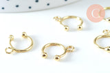 Anneaux créoles en laiton doré 18K pour oreilles non percées 15.5mm la paire (G6356)