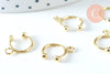 Anneaux créoles en laiton doré 18K pour oreilles non percées 15.5mm la paire (G6356)
