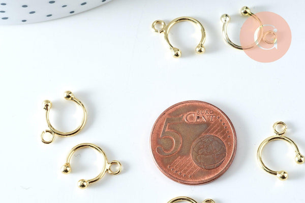 Anneaux créoles en laiton doré 18K pour oreilles non percées 15.5mm la paire (G6356)