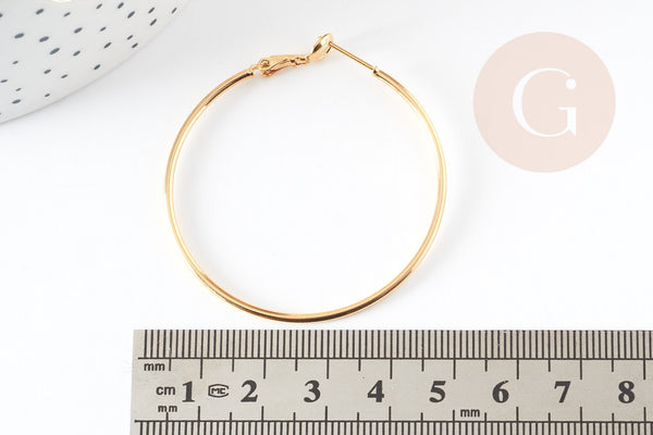 Anneaux créoles laiton doré 16K 40mm sans nickel, x2 (G6521)