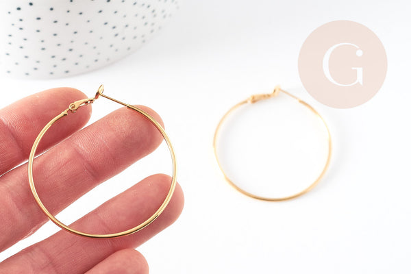 Anneaux créoles laiton doré 16K 40mm sans nickel, x2 (G6521)