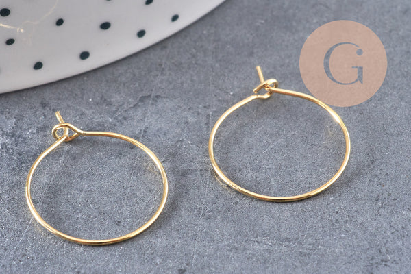 Anneaux créoles laiton doré sans cadmium 20mm, x20-50 (G0200)