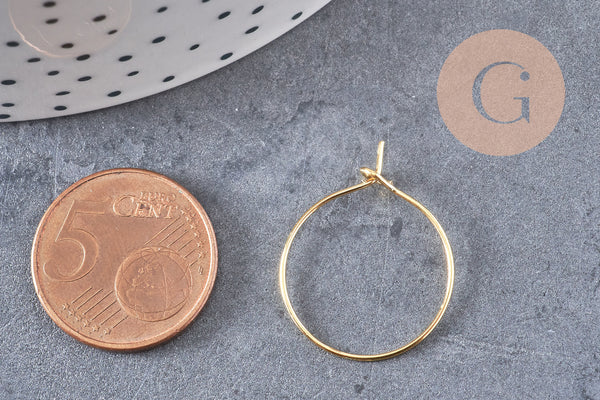 Anneaux créoles laiton doré sans cadmium 20mm, x20-50 (G0200)