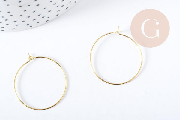 Anneaux créoles laiton doré sans nickel 30mm, x10 (G8892)