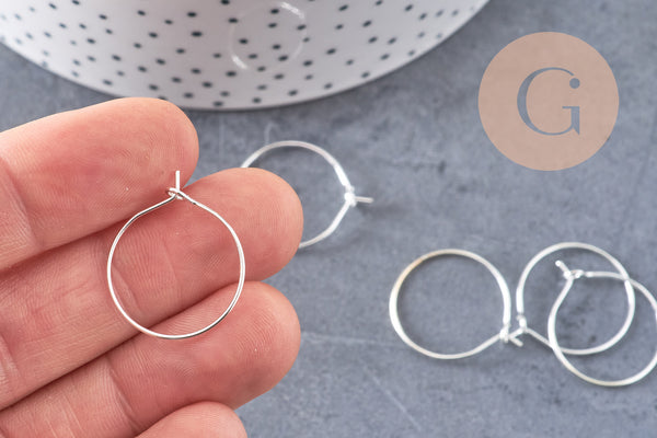 Anneaux créoles métal argenté 20mm, x20-50-100 (G0648)