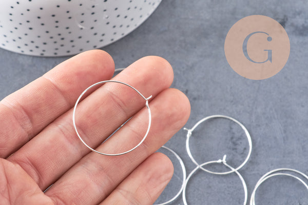 Anneaux créoles métal argenté 30mm, x20-50-100 (G1091)