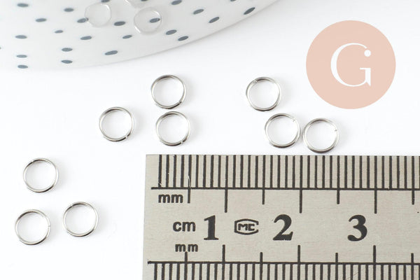 Anneaux de jonction ronds acier 304 platine inoxydable 5mm-0.6mm, x50 (G9391)