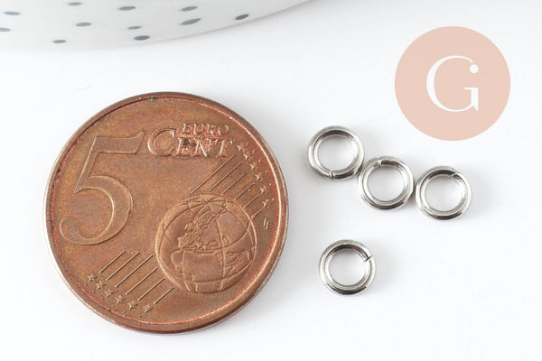 Anneaux de jonction ronds acier 304 platine inoxydable 5mm-1mm, x50 (G9390)