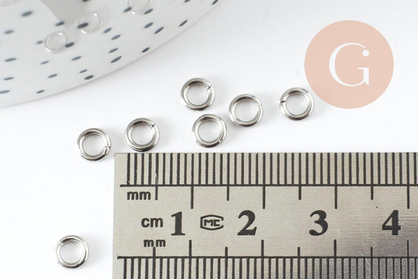 Anneaux de jonction ronds acier 304 platine inoxydable 5mm-1mm, x50 (G9390)