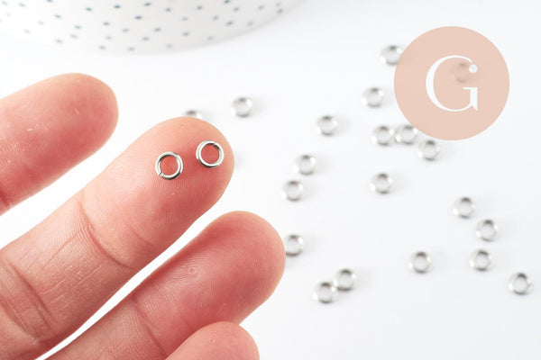 Anneaux de jonction ronds acier 304 platine inoxydable 5mm-1mm, x50 (G9390)