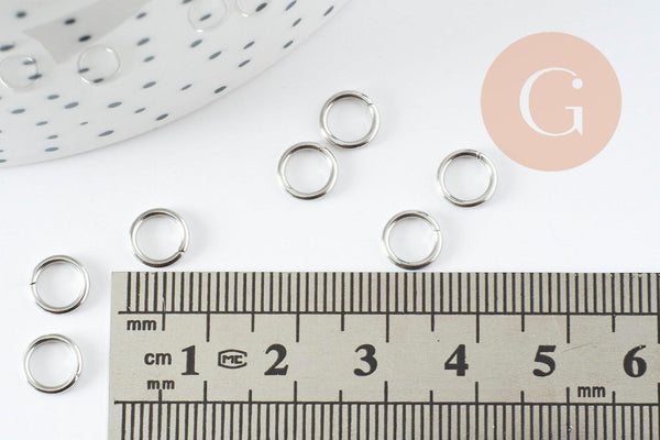 Anneaux de jonction ronds acier 304 platine inoxydable 7mm-1mm, x50 (G9394)