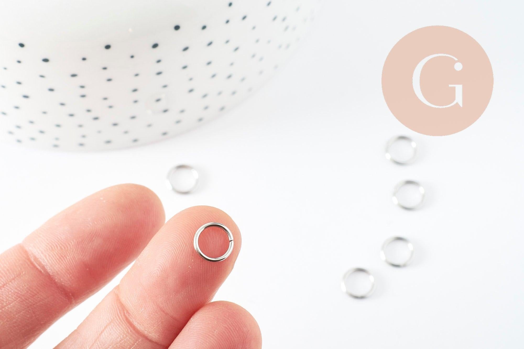 Anneaux de jonction ronds acier 304 platine inoxydable 8mm-1mm, x50 (G9388)