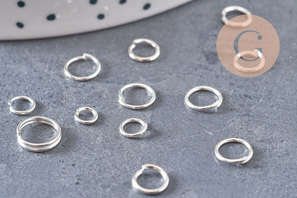 Anneaux ouverts couleur platine tailles différentes, x10gr (G2377)