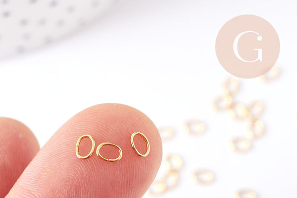 Anneaux ouverts ovales 4x3mm acier 304 inoxydable doré IP, x50 (G8765)