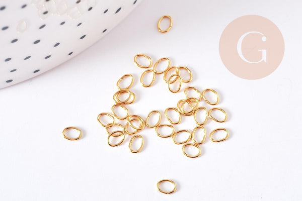 Anneaux ouverts ovales 4x3mm acier 304 inoxydable doré IP, x50 (G8765)