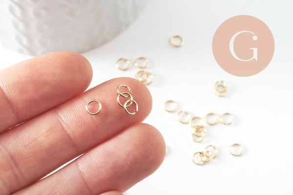 Anneaux ouverts ronds laiton doré 24K 5x0.7mm, x50 (G9897)