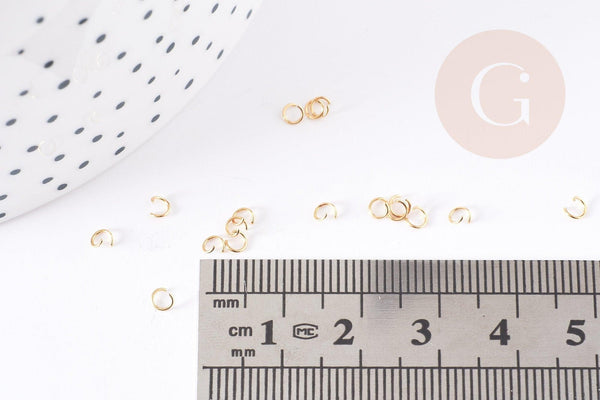 Anneaux ronds acier 304 inoxydable doré 3mmx0.4mm, x200 (G4906)