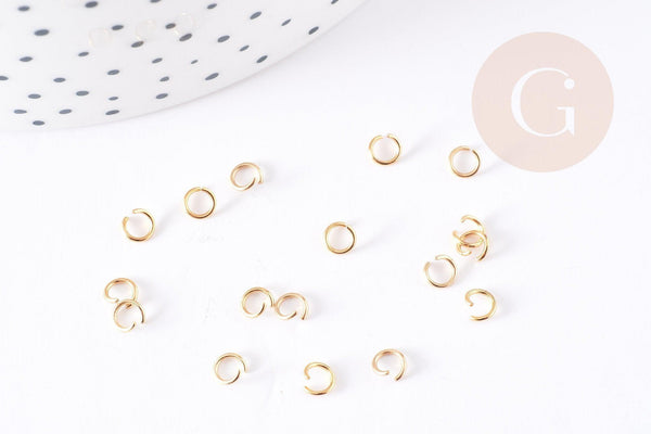 Anneaux ronds acier 304 inoxydable doré 4mm, x50 (G3016)