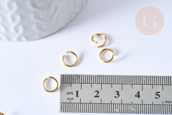 Anneaux ronds acier 304 inoxydable doré 8mm, x10 ou x50 (G2212)